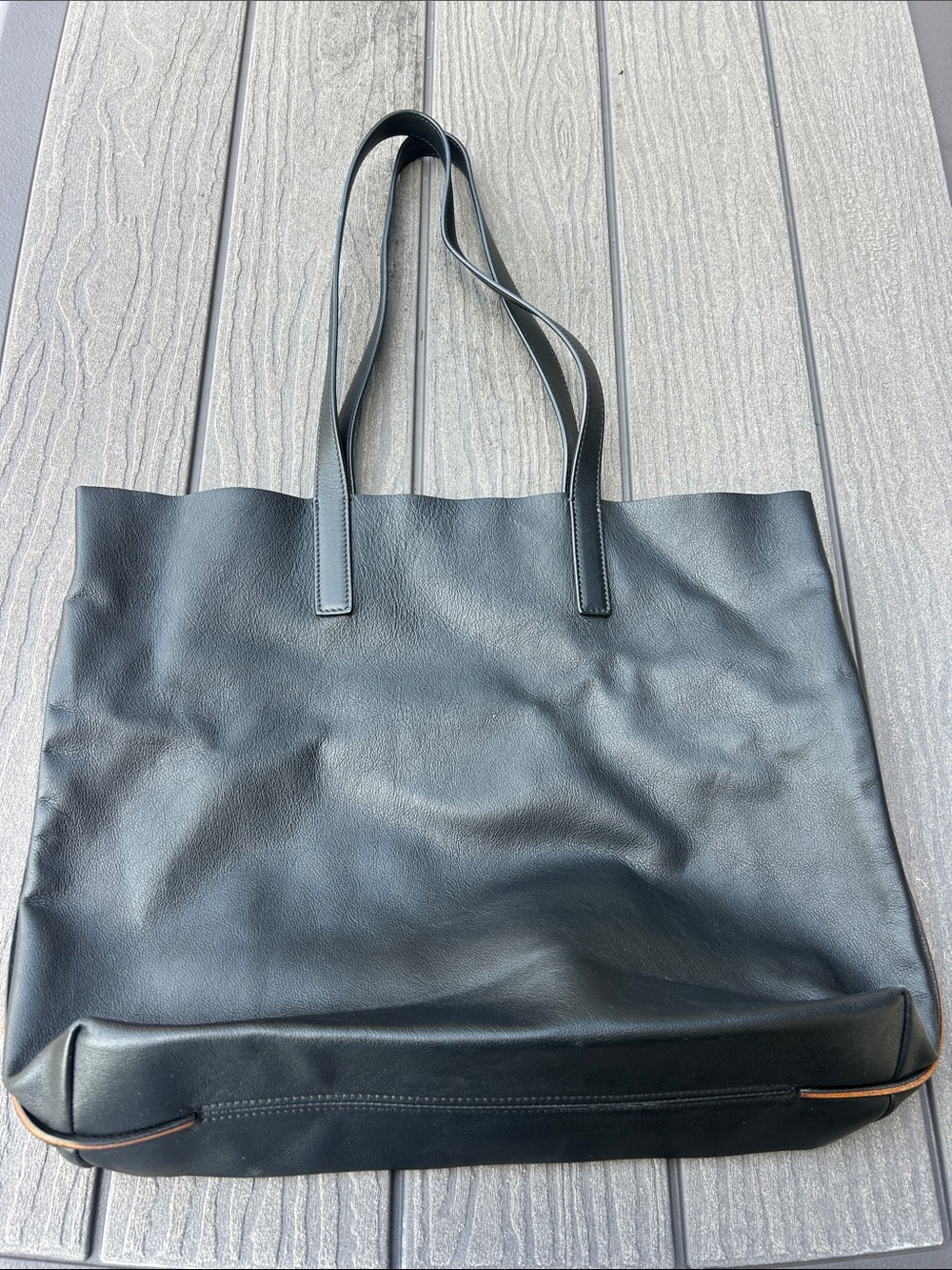 Everlane Black Leather Tote with Subtle Tan Trim